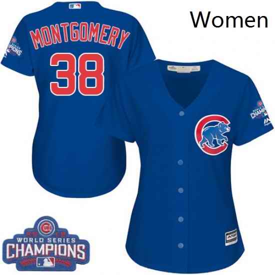Womens Majestic Chicago Cubs 38 Mike Montgomery Authentic Royal Blue Alternate 2016 World Series Champions Cool Base MLB Jersey